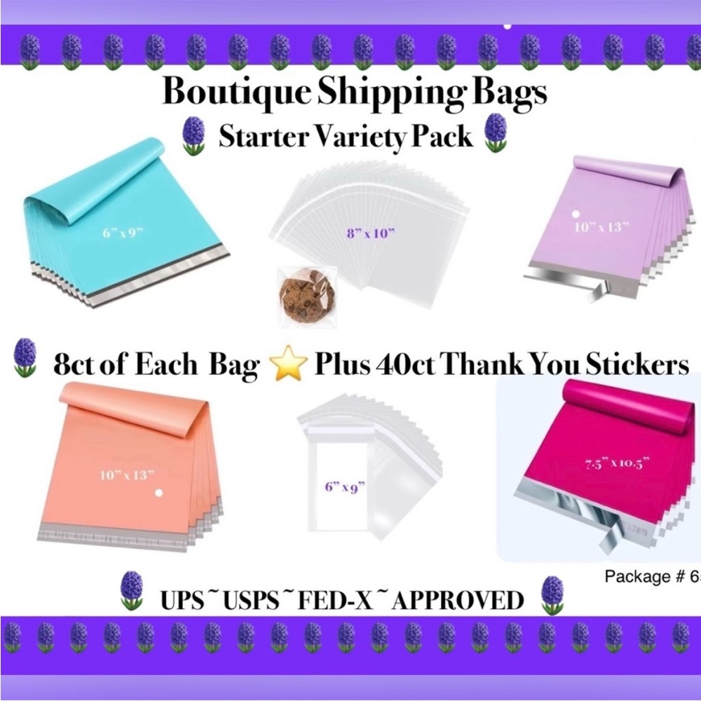Boutique Shipping Bags⭐️Starter Variety Package W/Stickers 🪻🆕🪻